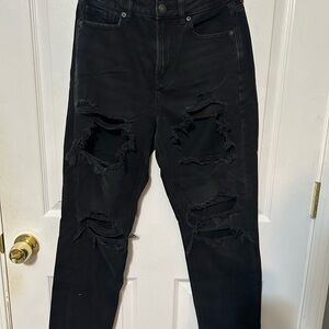 American Eagle Black Ripped Mom Jeans